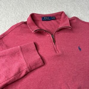POLO RALPH LAUREN 1/4 Zip Pullover Men's Size XL Red Cotton Long Sleeve Sweater